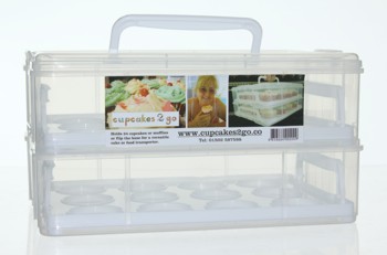 TWO TIER CUPCAKE CARRIER WITH NEW DEEPER INNER TRAYS